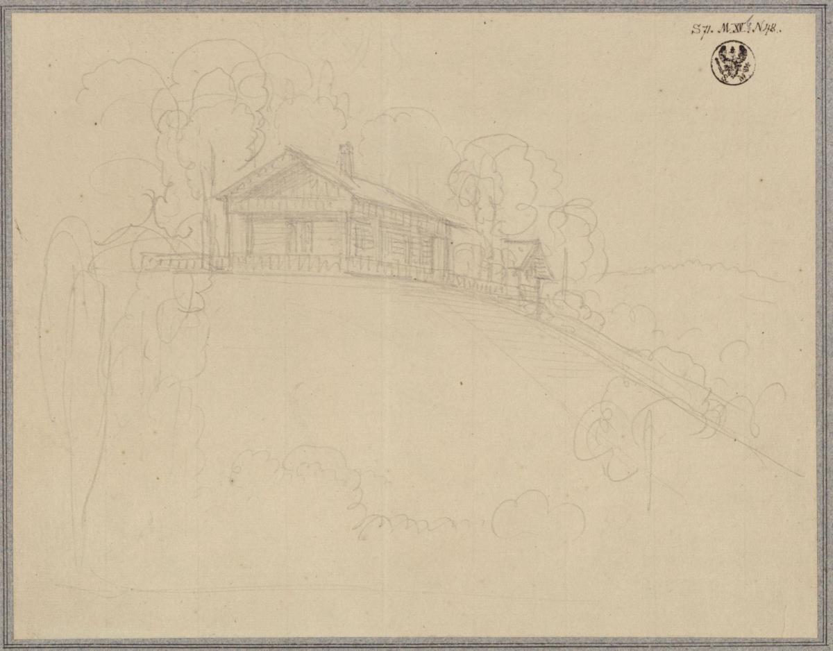 Bei Erdmannsdorf (Myslakowice) im Riesengebirge (?). Entwurf zu einem Schweizerhaus auf dem Zoelvelberg