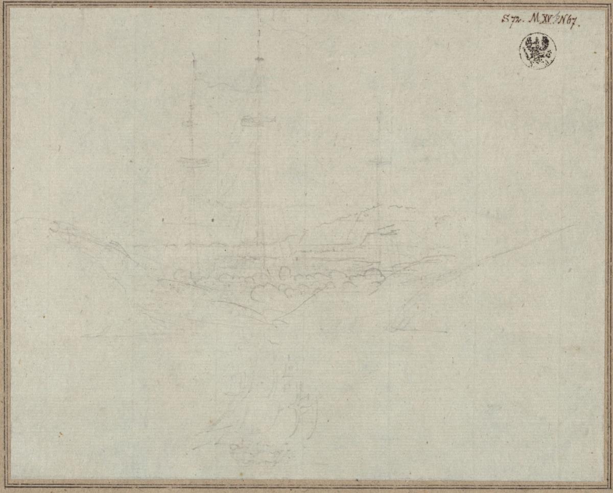 Meeresbucht mit dreimastigem Schiff