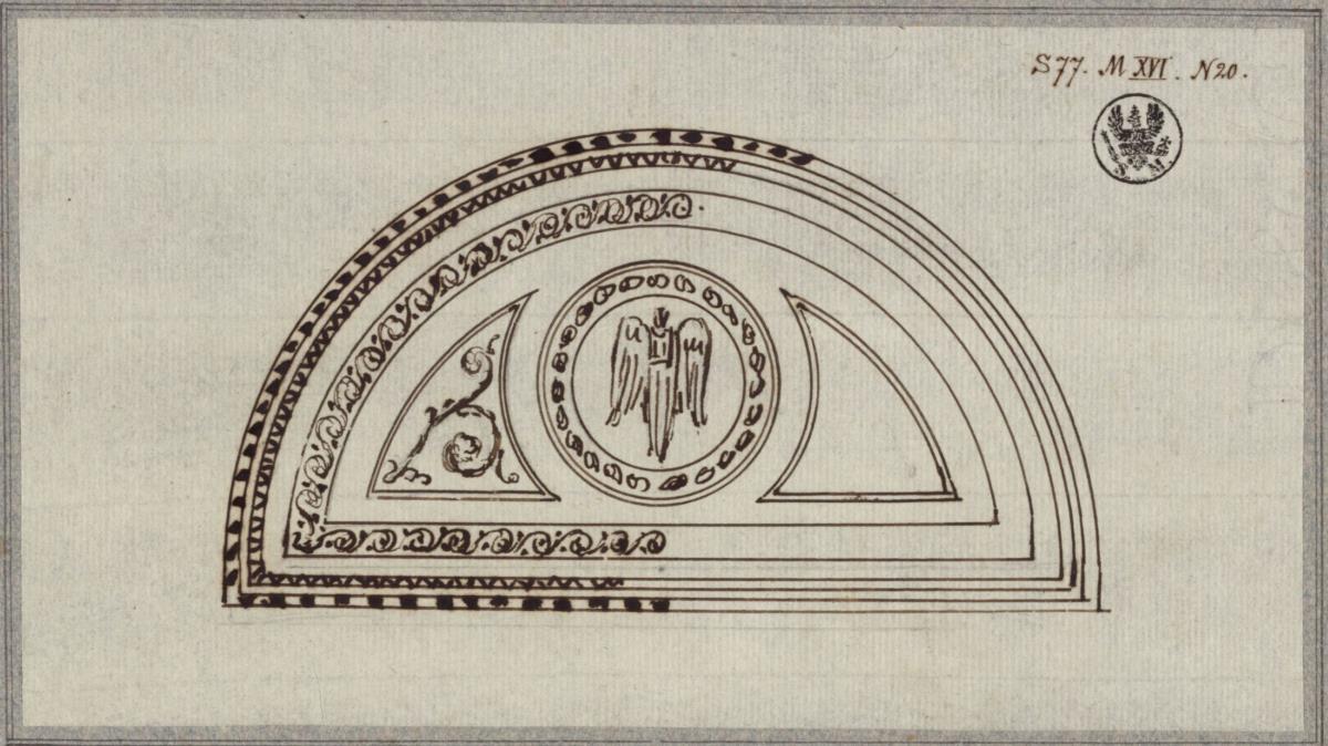Lunette mit ornamentaler und figürlicher Dekoration