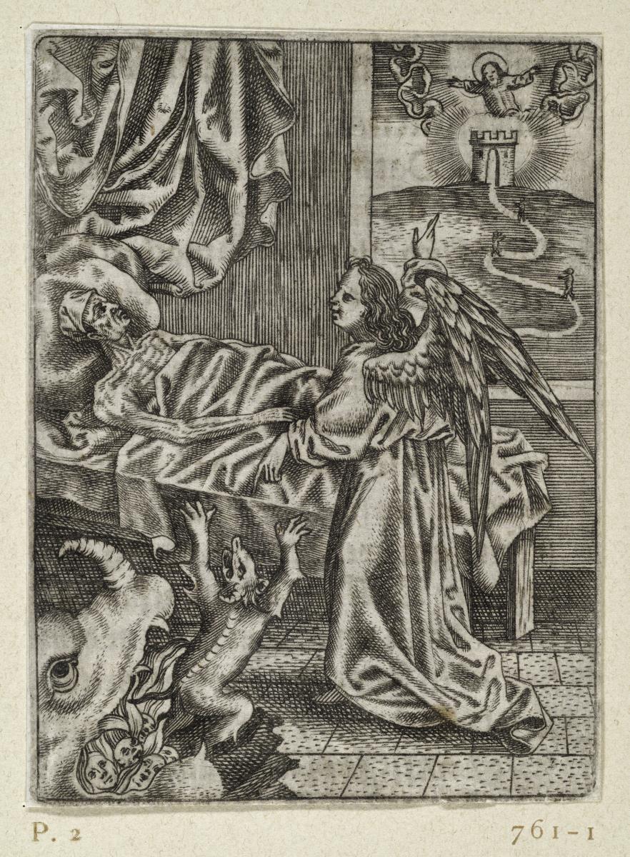 Ars Moriendi, Blatt 2 - Trost des guten Engels gegen die erste Versuchung