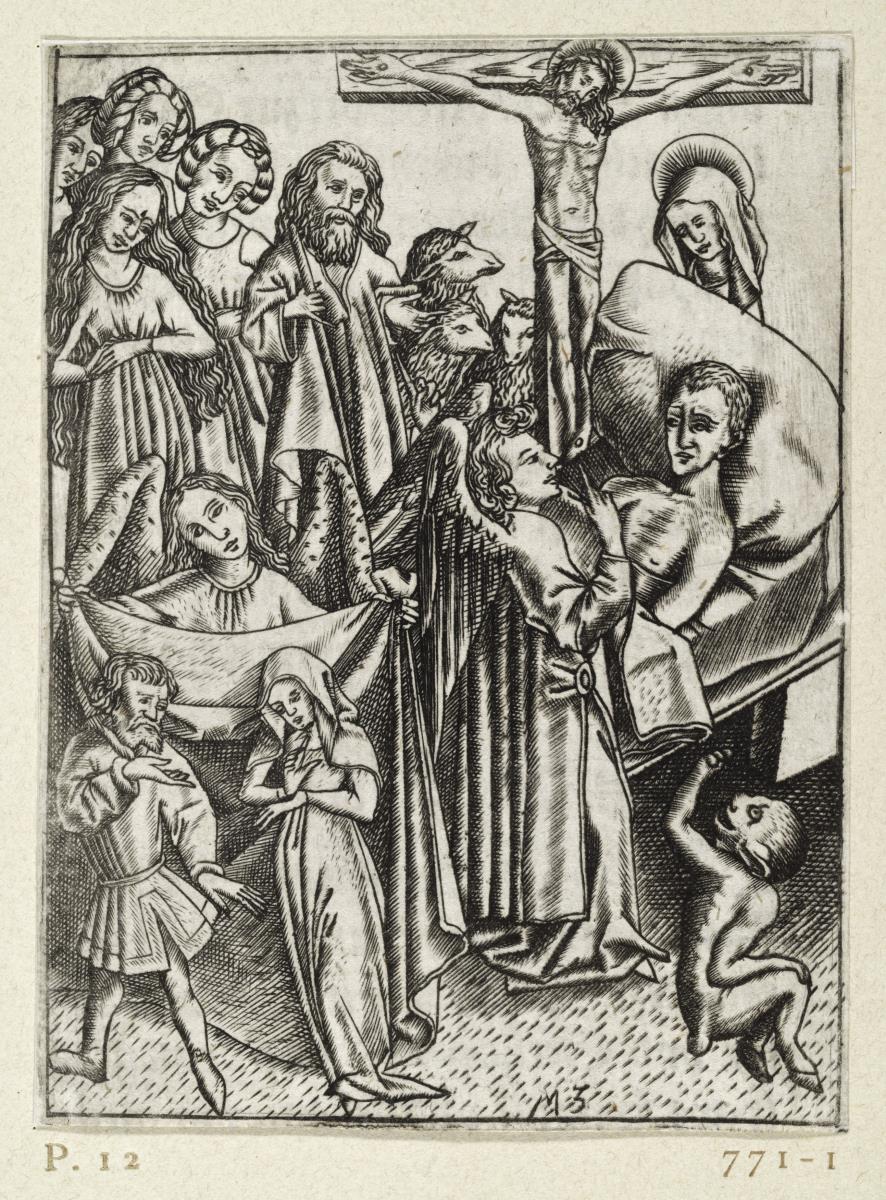 Ars Moriendi, Blatt 12 - Eingebung der Freigebigkeit gegen den Geiz