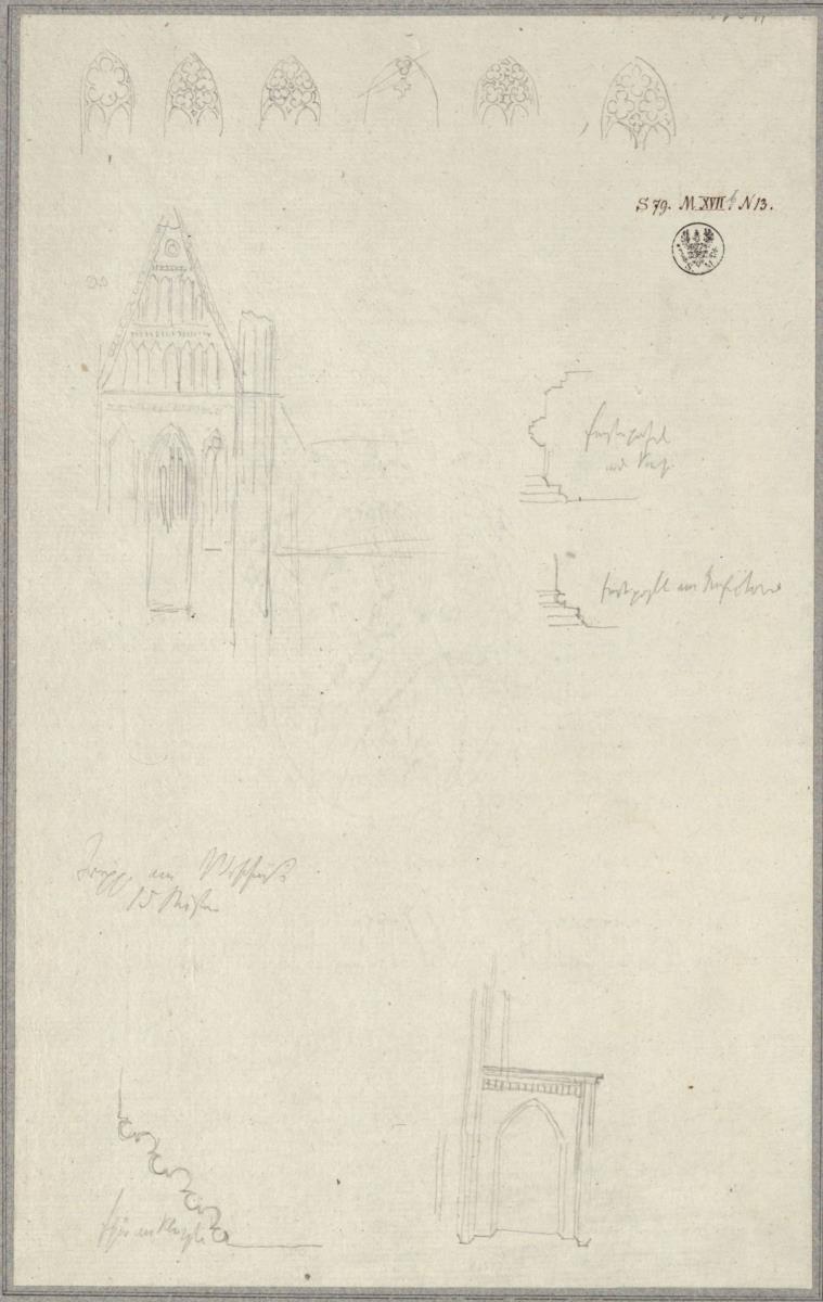 Kloster Chorin. Aufriss des nördlichen Querhauses und Baudetails