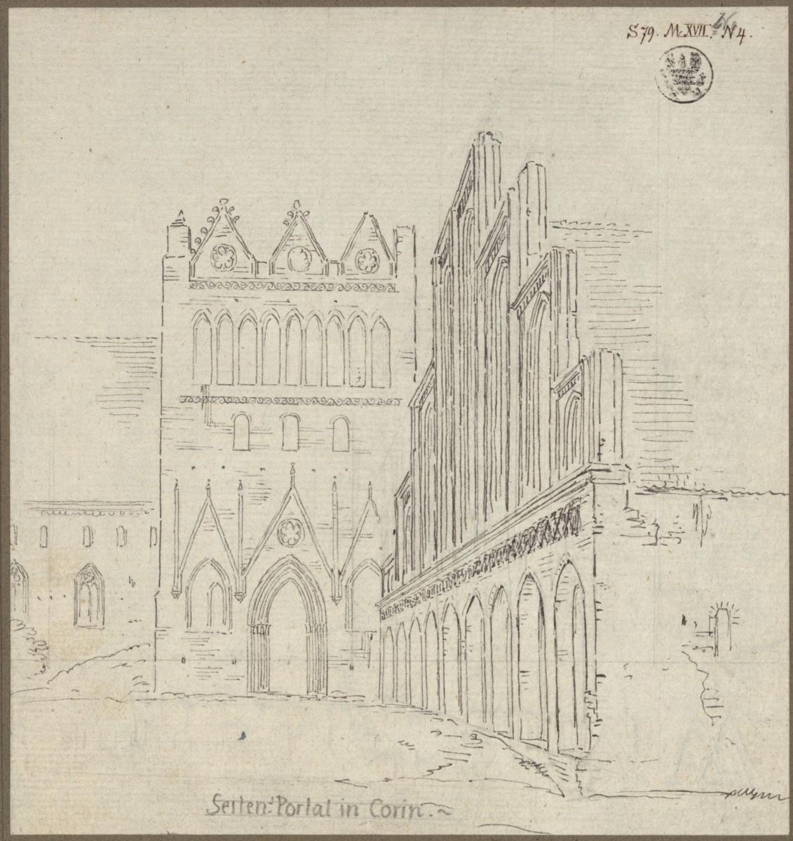 Kloster Chorin. Westfassade des Pfortenhauses und Nordgiebel des sogenannten Brauhauses