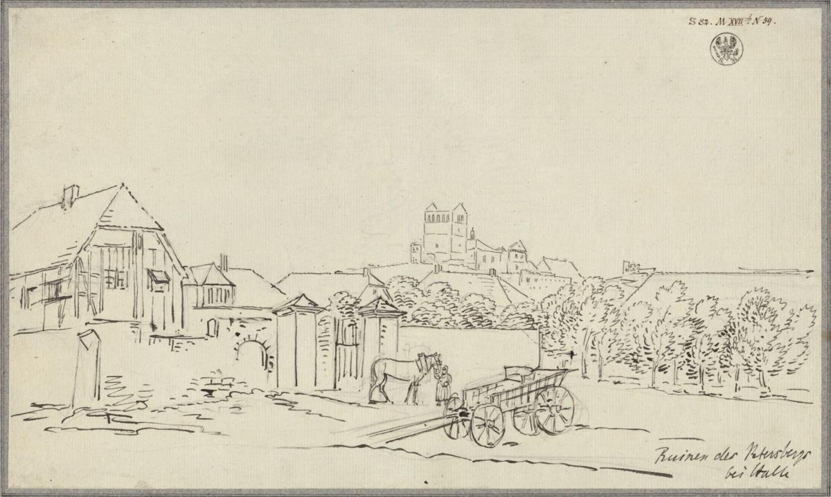 Ansicht der Stiftskirche auf dem Petersberg bei Halle an der Saale