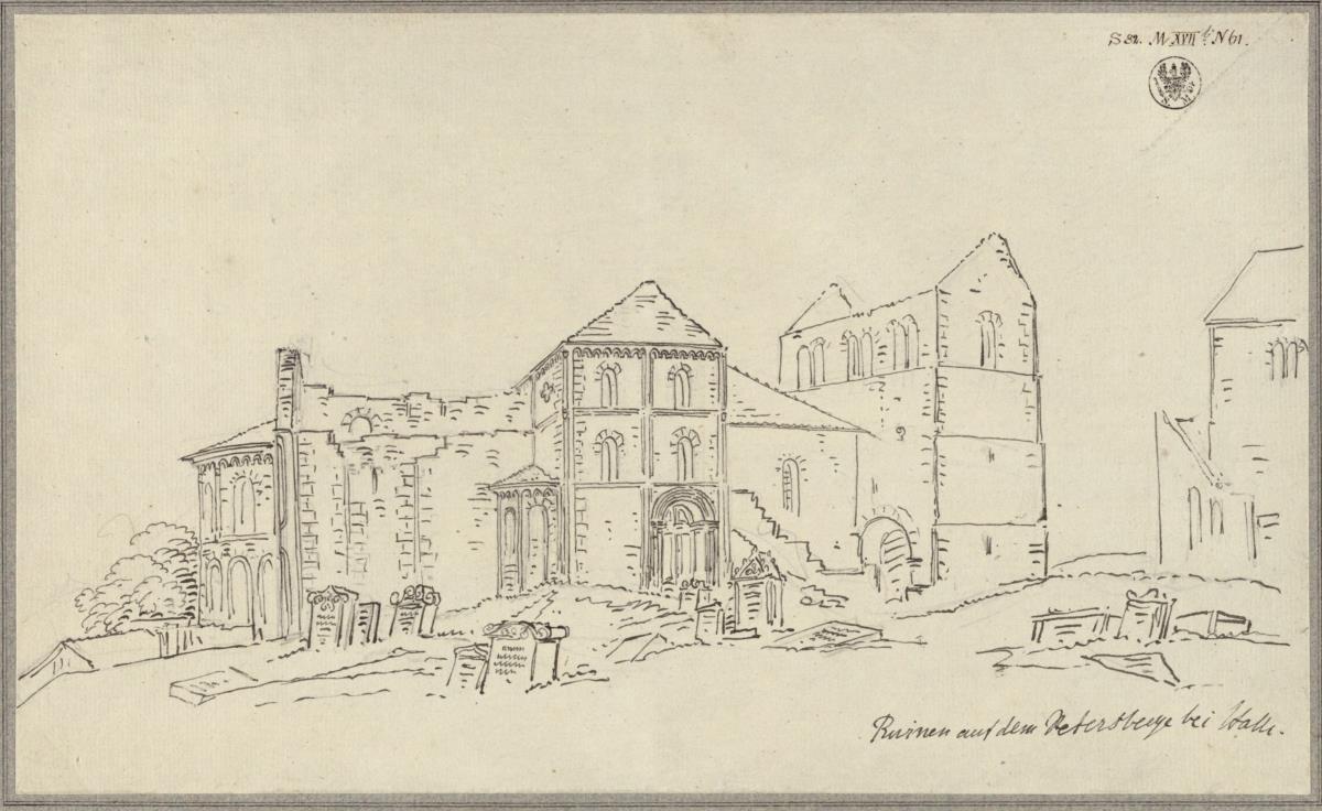 Ansicht der Stiftskirche auf dem Petersberg bei Halle an der Saale