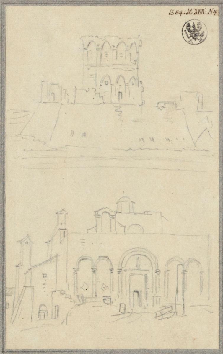 Ansicht der Burgruine Lucera in Apulien & Ansicht der Klosterkirche von Siponto in Apulien