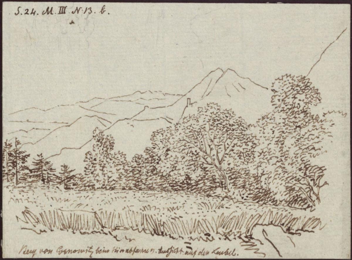 "Berg von Gonobitz beim Hinabfahren und Aussicht auf den Loibel"