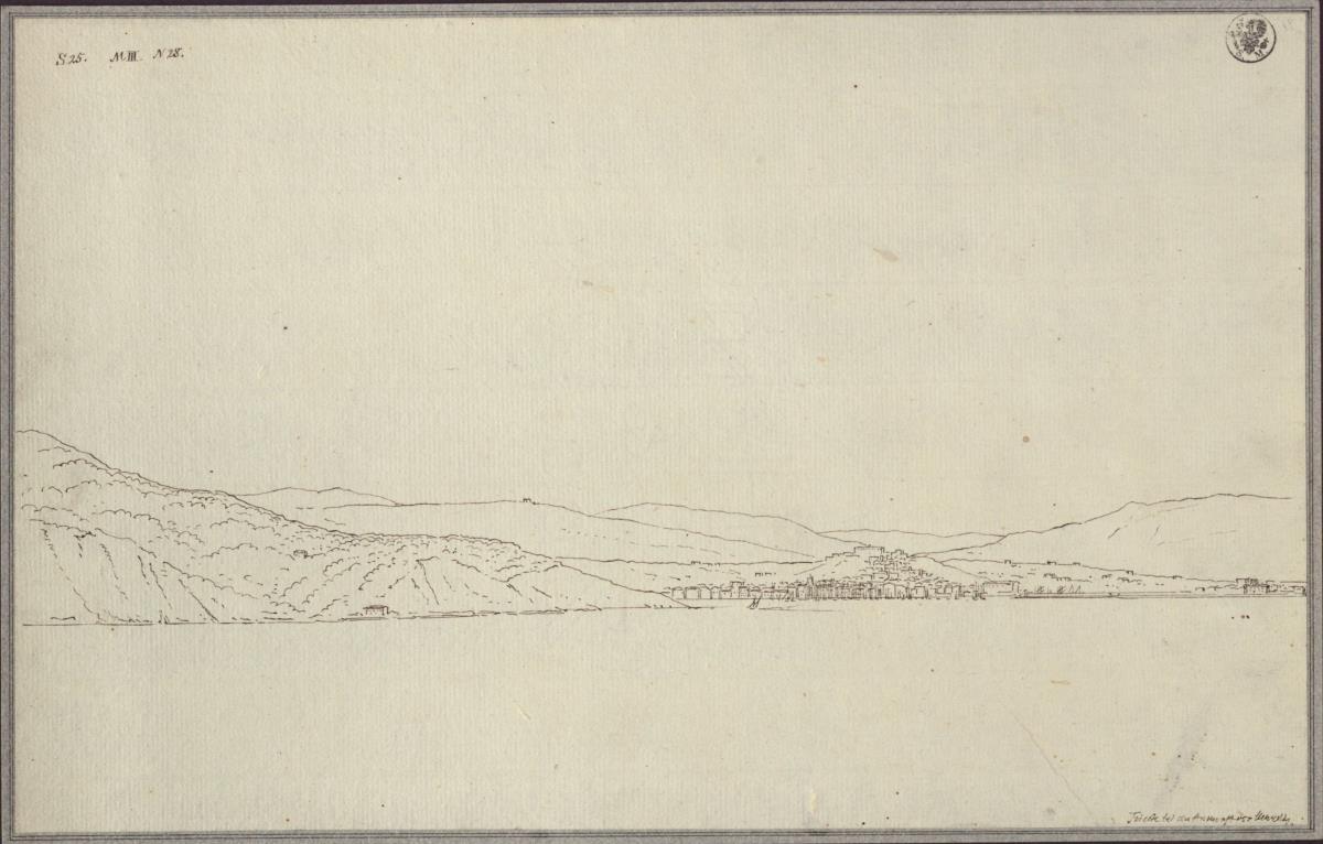 "Trieste bei der Anfahrt von Venedig" / Ansicht von Triest vom Meer aus