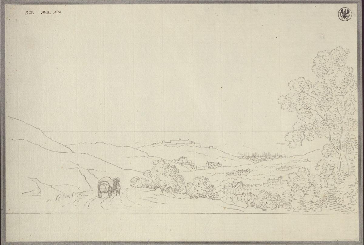 Ansicht der Zitadelle und der Stadt Triest, im Hintergrund das Meer