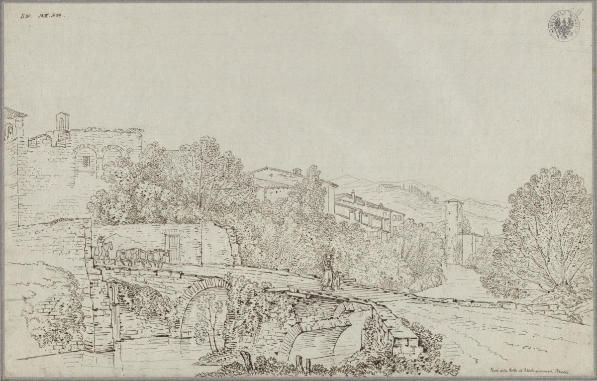 Ansicht von Rieti in den Apenninen mit der Brücke über den Velino