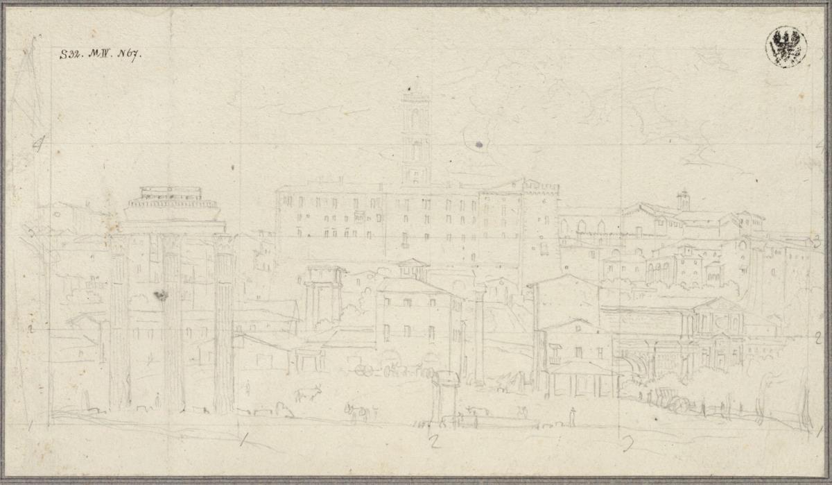 Forum Romanum in Rom / Ansicht des Kapitols in Rom vom Campo vaccino aus