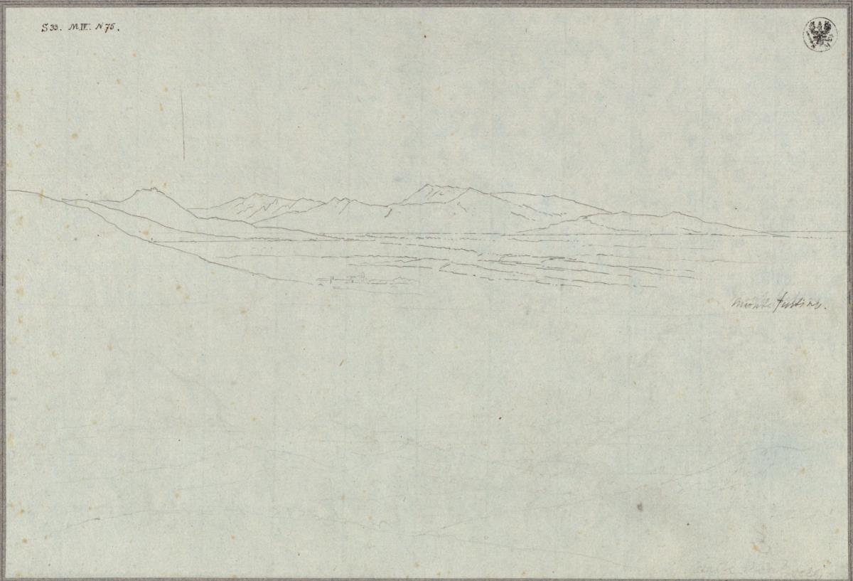 Zwei Bergpanoramen, mit Blick auf Montefortino (Artena) südöstlich und Montecelio nordöstlich von Rom