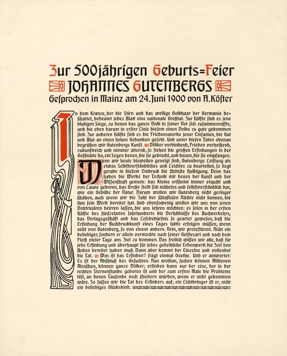 Zur 500jährigen Geburts-Feier Johannes Gutenbergs