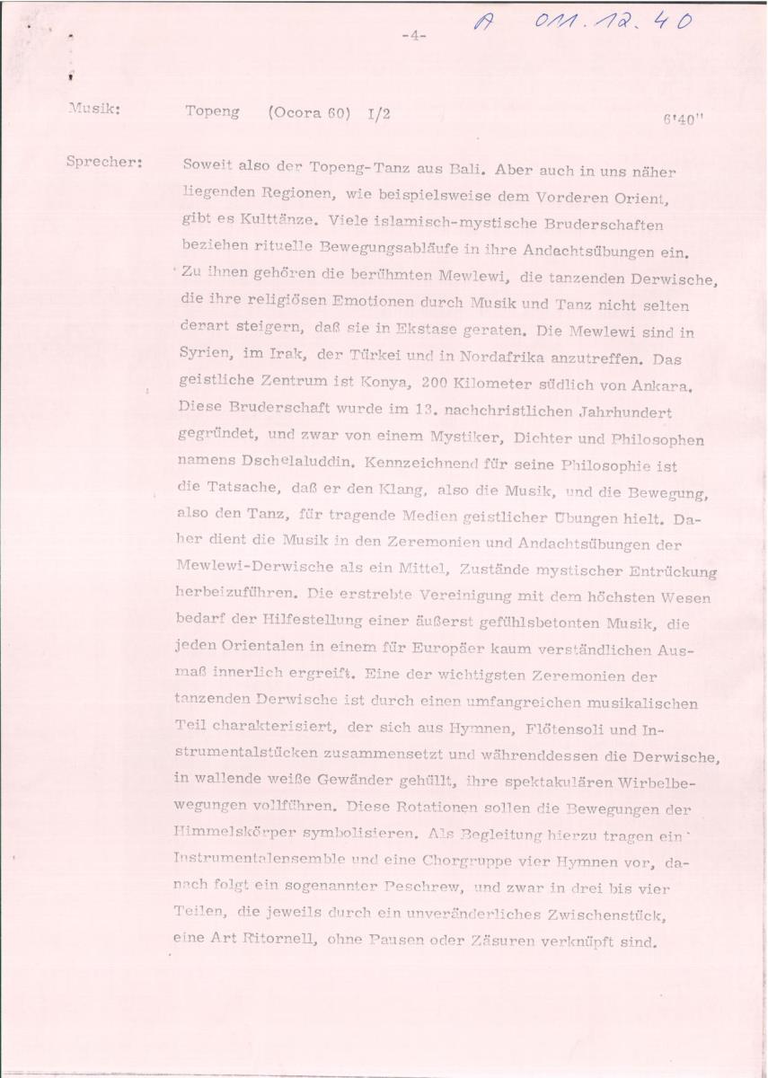 40. SFB-Sendung Asiatische Kulttänze, (Manuskript: Habib Hassan Touma)