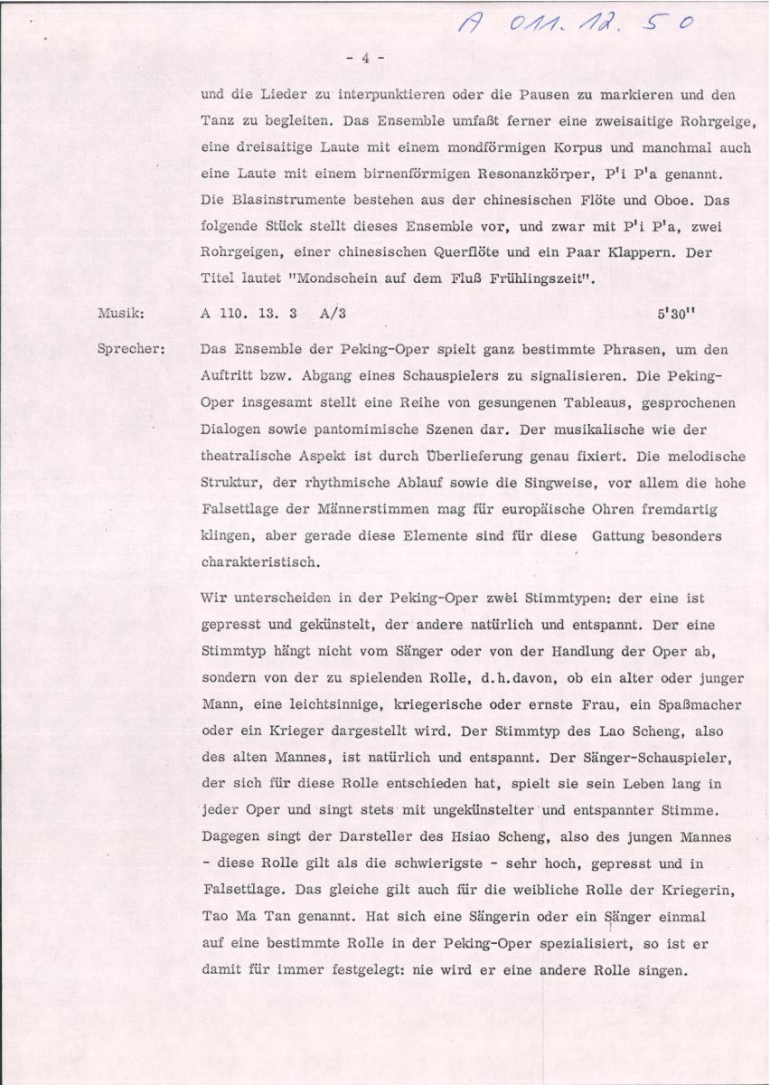 50. SFB-Sendung 150 Jahre Peking Oper, Taiwan , (Manuskript: Habib Hassan Touma)