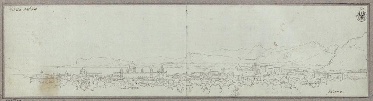 Ansicht von Palermo und der Meeresküste vom Castello della Zisa aus