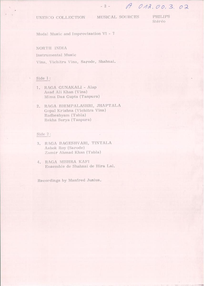 Montage Sources Musicales - North India, (Kommentar: Manfred Janius)