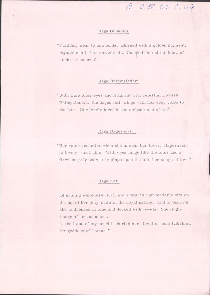 Montage Sources Musicales - North India, (Kommentar: Manfred Janius)