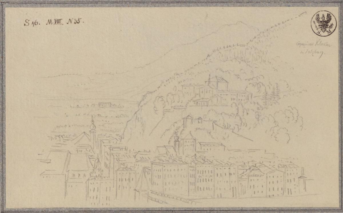Ansicht des Kapuzinerkloster und des Kapuzinerberges bei Salzburg