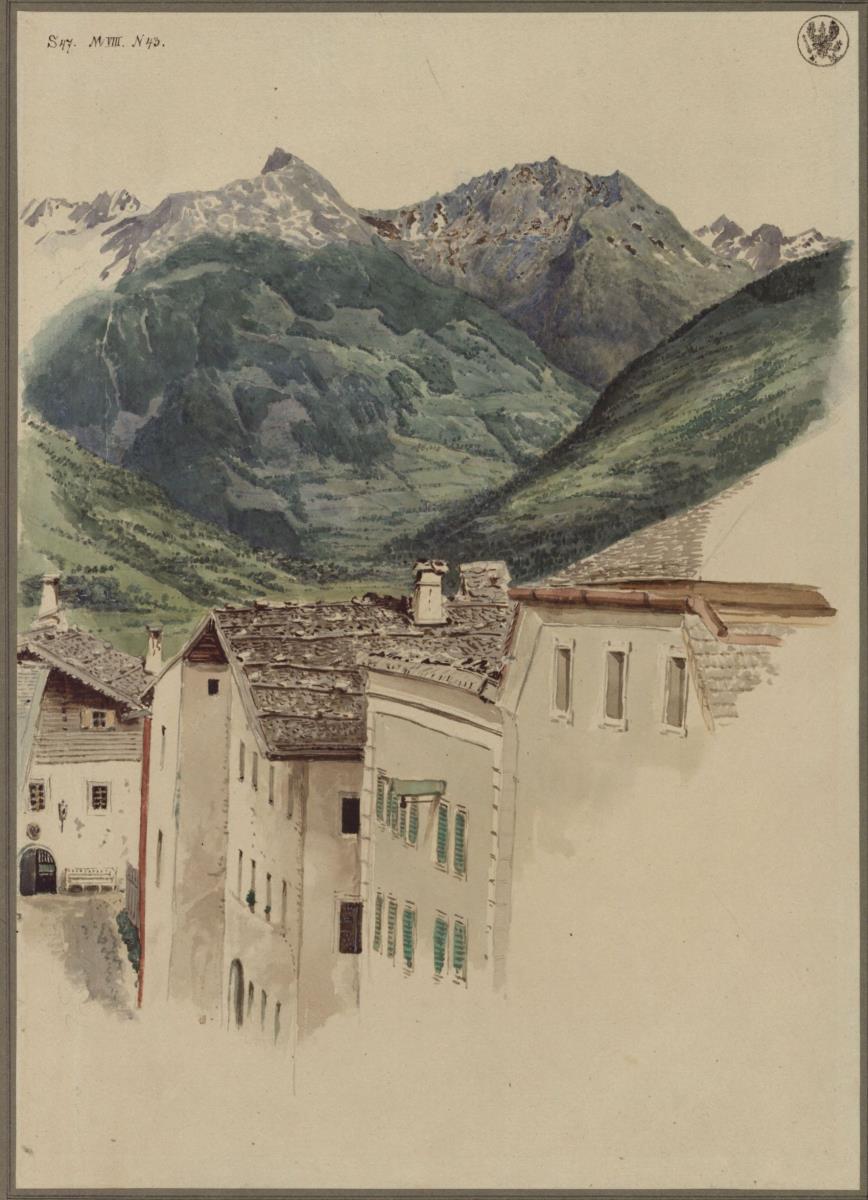 Straßenzug in Hofgastein mit Blick auf den Hüttelkogel, den Graukogel, das Feuersengmassiv und die Gamskarspitze