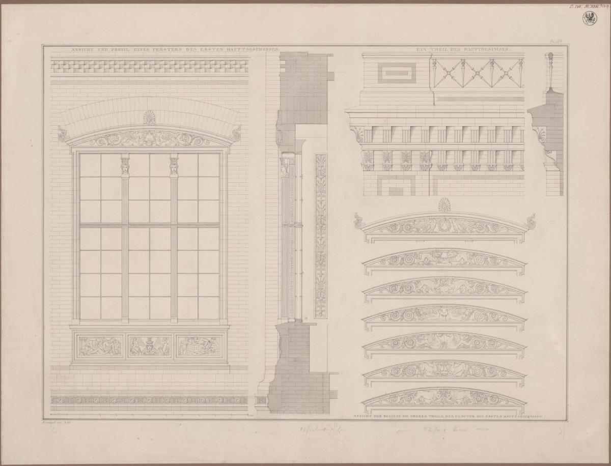 Berlin. Bauakademie. Details der Fenster und des Hauptgesimses