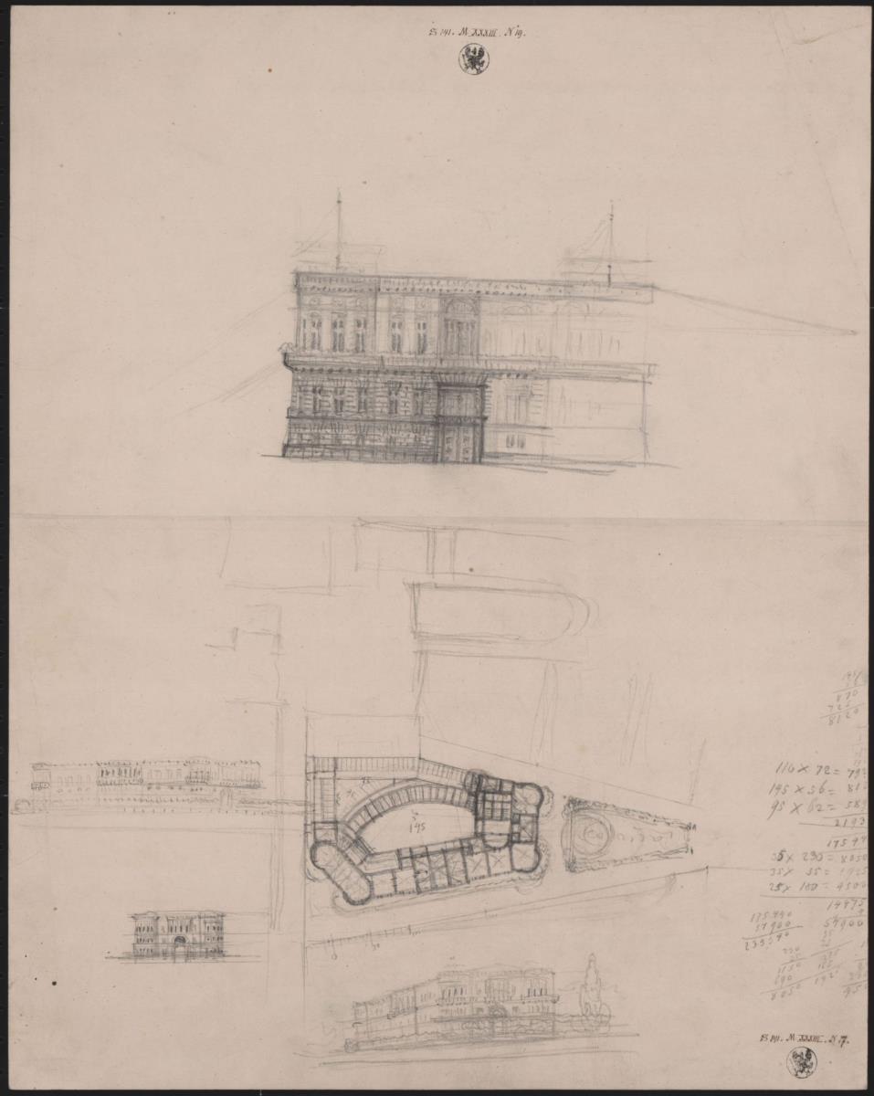 Berlin. Palais Prinz Wilhelm. Entwurf zum Neubau auf dem Gelände der späteren Bauakademie. Fassadenaufriss