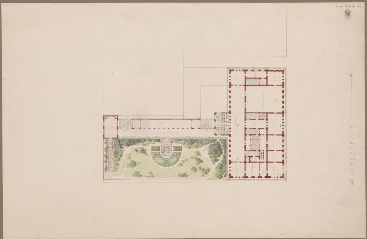 Berlin, Unter den Linden. Palais Prinz Wilhelm. Grundriss des Hauptgeschosses samt Gartenanlage