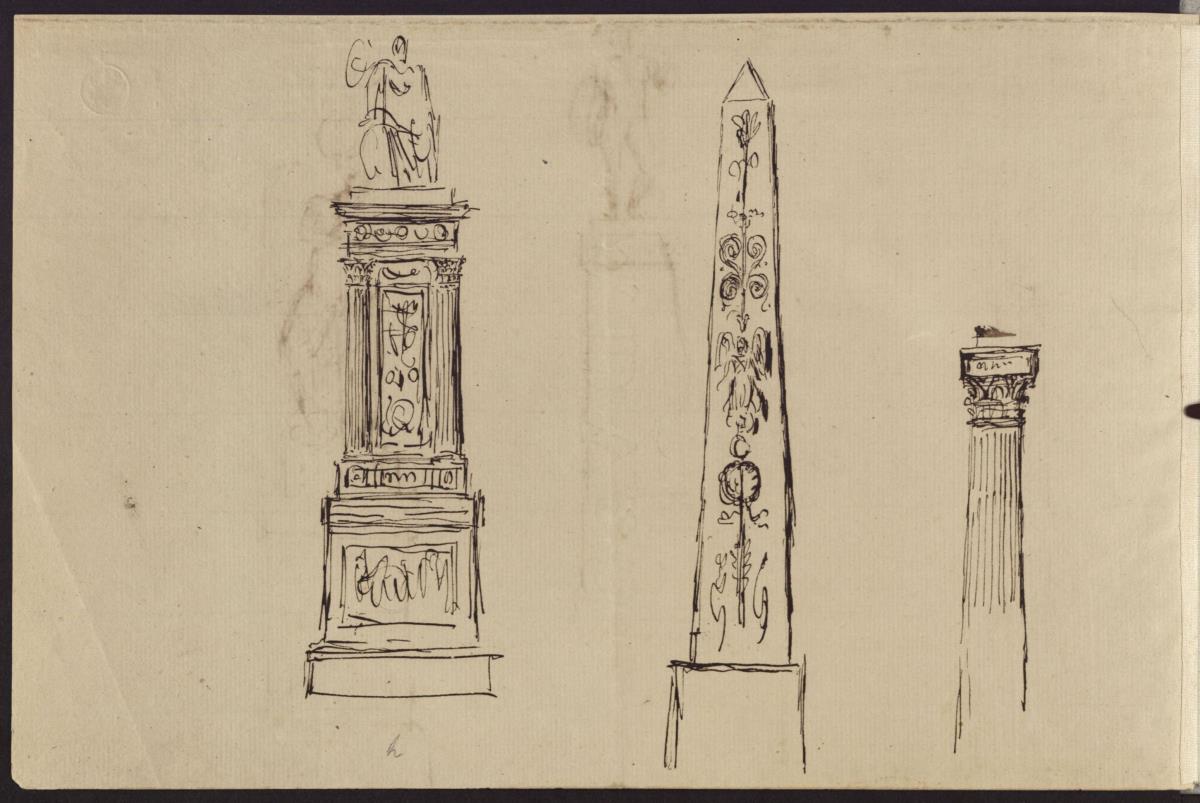 Pfeiler mit einer figürlichen Bekrönung & Obelisk & Säule
