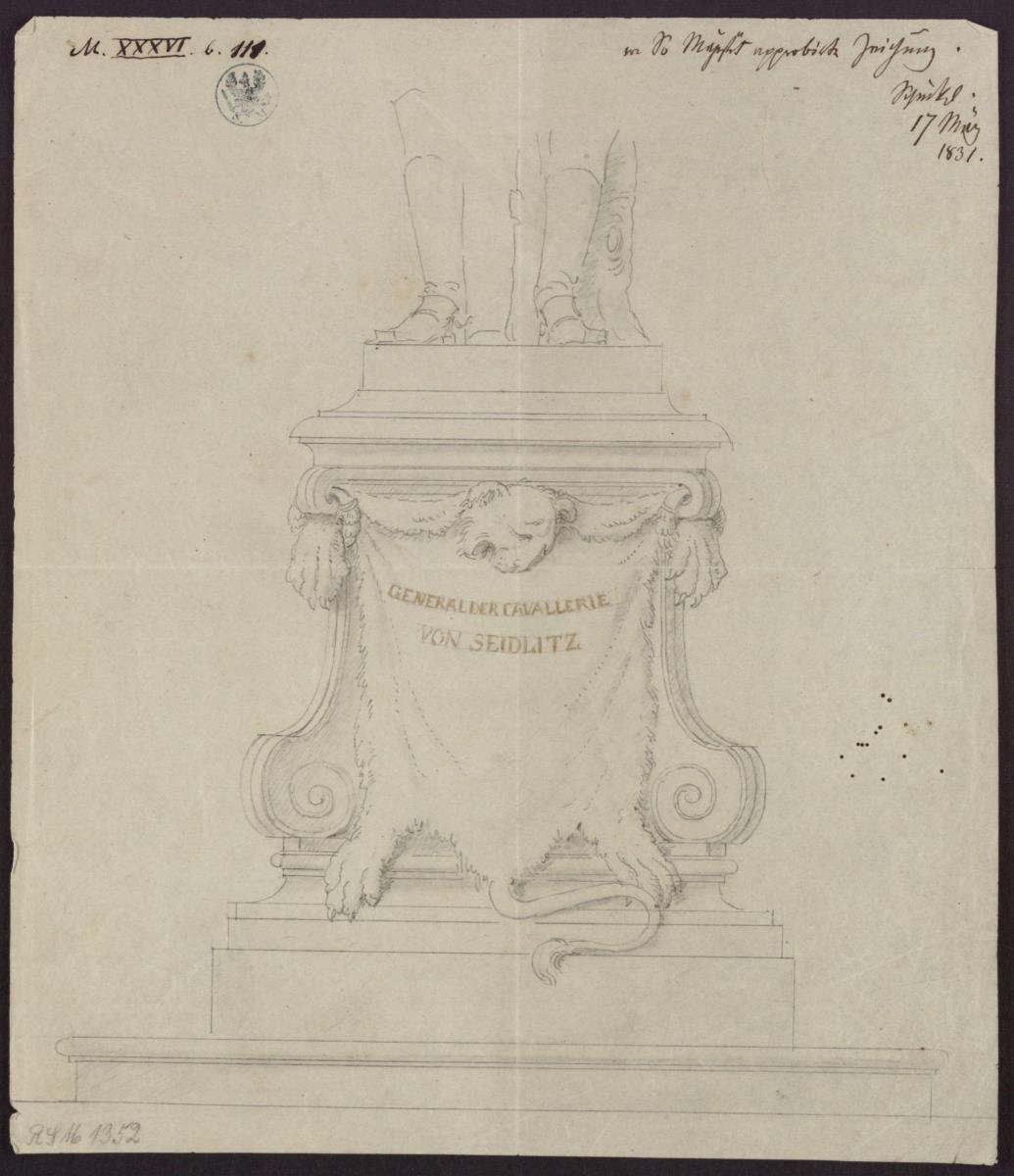 Denkmal Seydlitz. Entwurf zu einem Postament