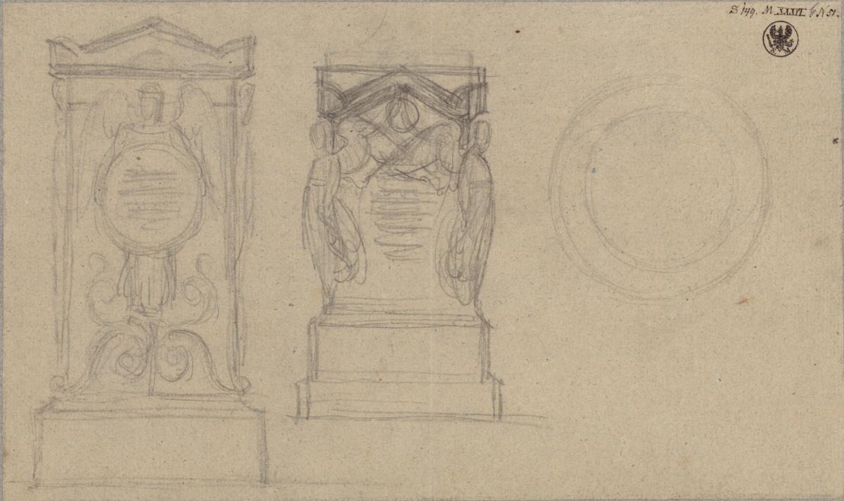 Teplitz (Teplice). Zwei Entwürfe zum Grabdenkmal des Prinzen Christian Friedrich von Anhalt-Köthen-Pless