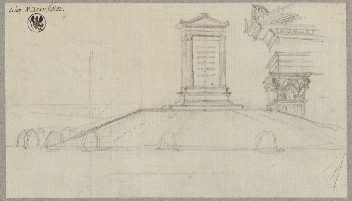 Belchau (Białochowo), ehemals Kreis Graudenz, Regierungsbezirk Marienwerder (Województwo Kujawien-Pommern). Erste Skizze zum Grabdenkmal Klinggräf (?) / Skizze zu einer Grabstele auf einem Hügel