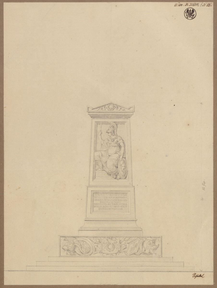 Grabmal für einen Krieger mit dem Relief einer sitzenden Athena oder Minerva