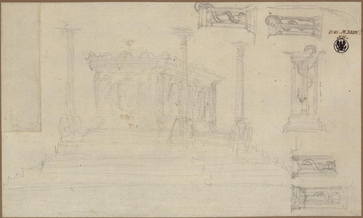 Entwurf zu einem Sarkophag für Königin Luise (?) / Entwurf zu einem Denkmal für Franz Johann Ludwig von Alberthal in Gölsdorf bei Jüterbog (?)