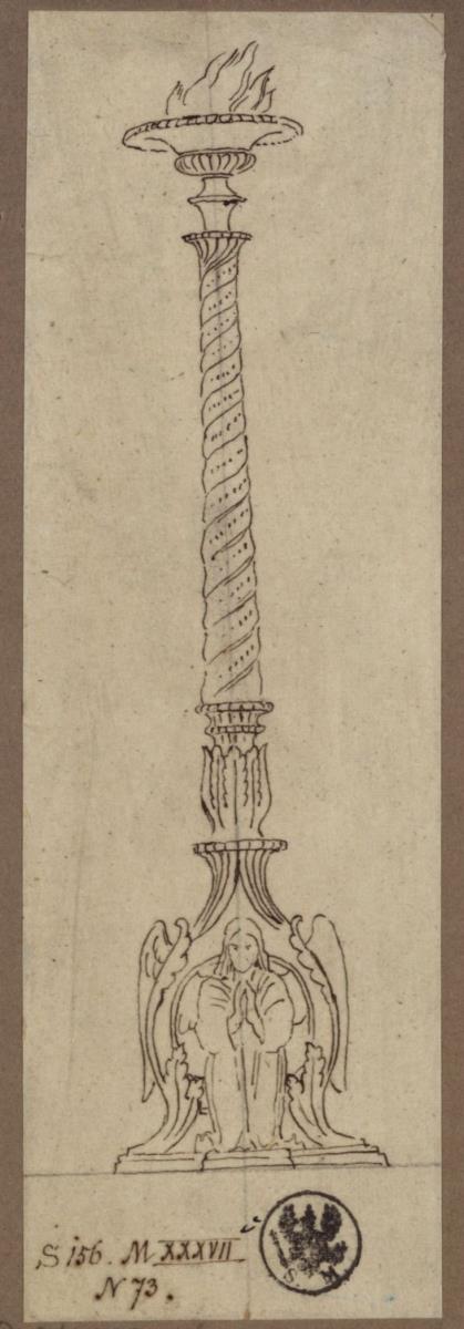 Ein Kandelaber für den Entwurf zu einem Luther-Denkmal in Form eines monumentalen Wanddenkmals mit zahlreichen, in vier Zonen angeordneten Figuren