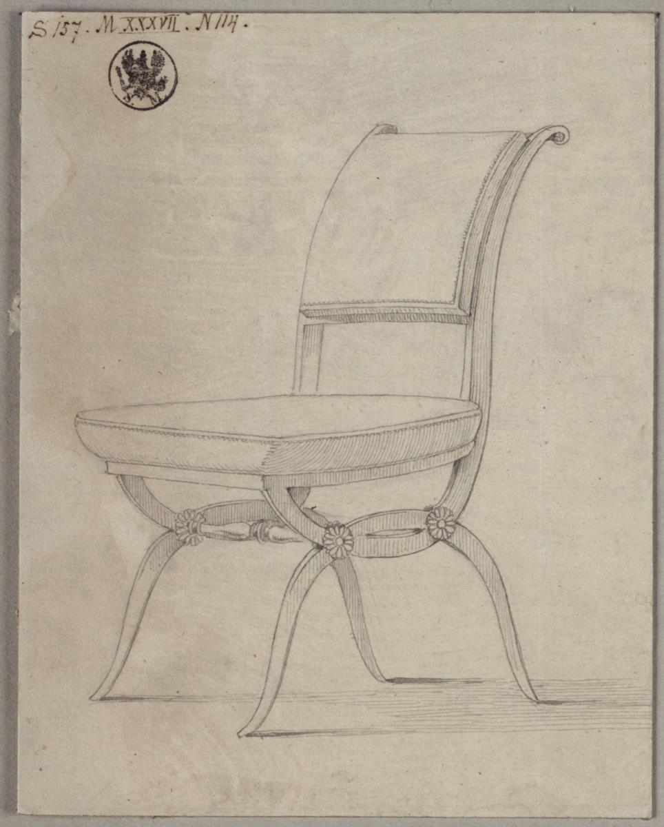 Berlin, Unter den Linden. Königliches Palais, Chamois-Zimmer Friedrich Wilhelms III. Entwurf zu einem Stuhl