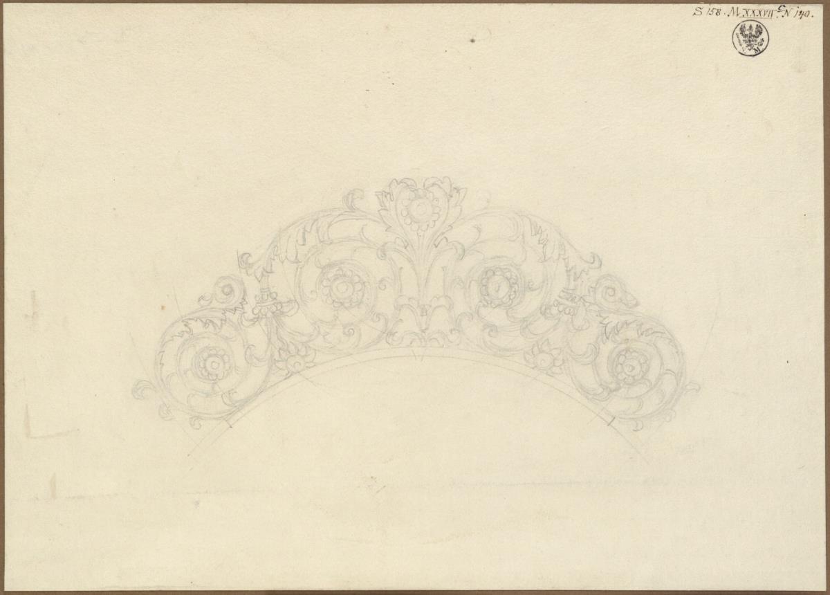 Entwurf zu einem Akanthusranken-Ornament auf Bogenbasis / Diadem (?)