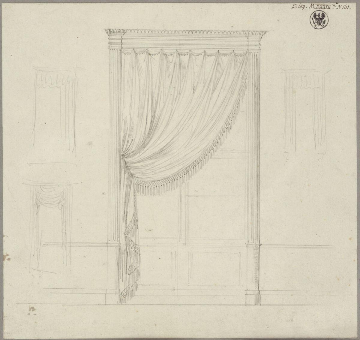 Berlin, Unter den Linden. Königliches Palais, Entwurf zum Chamois-Zimmer Friedrich Wilhelms III. Fensterdekoration
