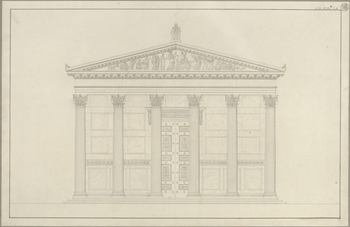 Architektur der geraden Bedeckung / Korinthischer Tempel mit sechssäuligem Prostylos