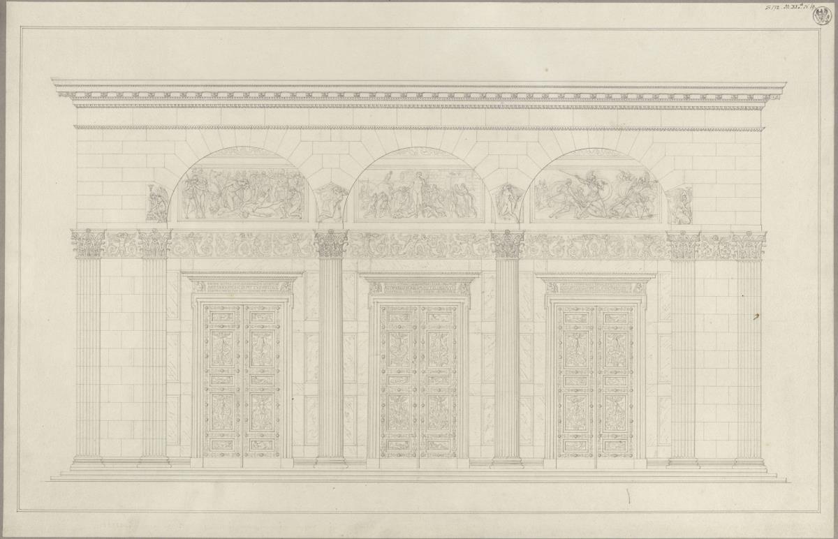 Entwurf zu einer Rundbogen- oder Arkadenstellung, korinthische Säulen und Pilaster