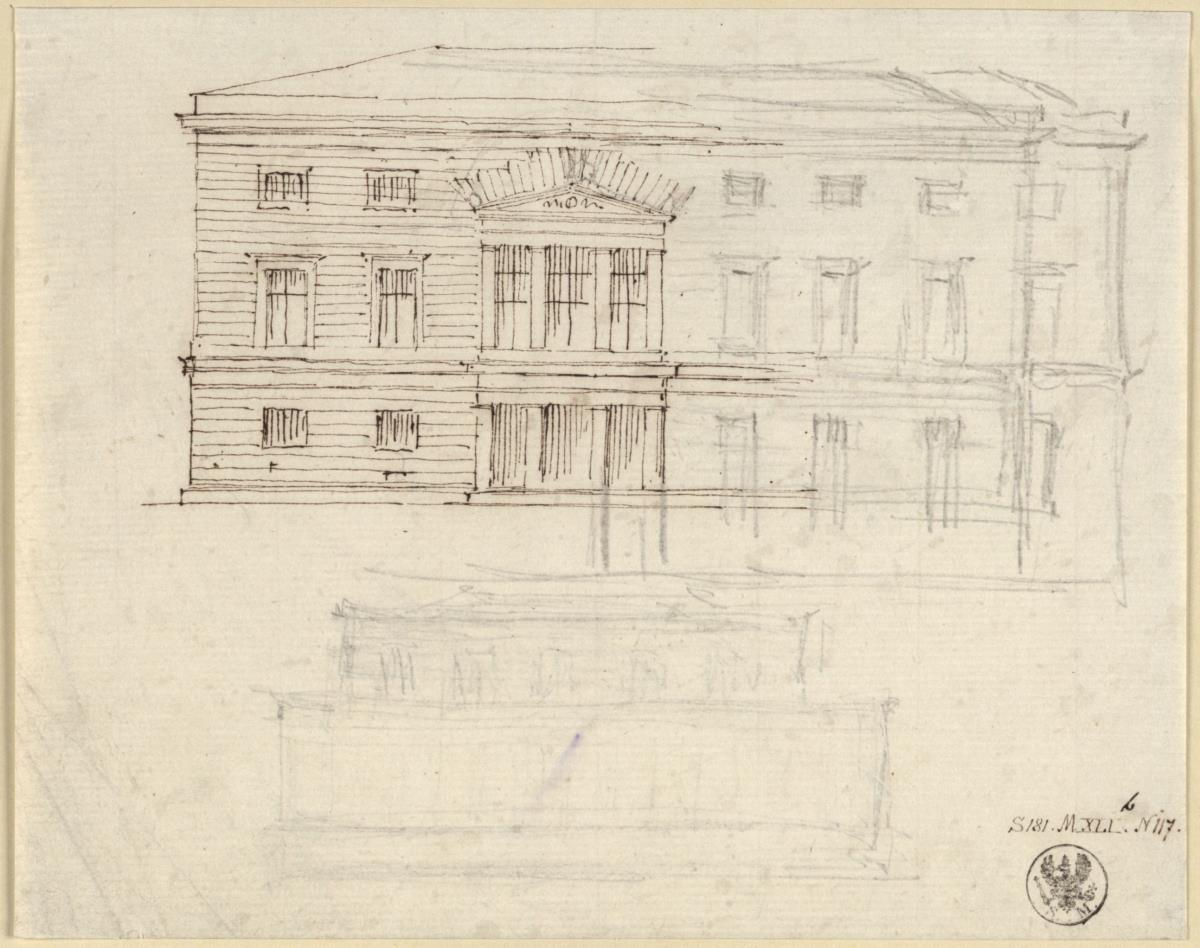 Entwurf zu einem Gebäude mit großem Mittelfenster