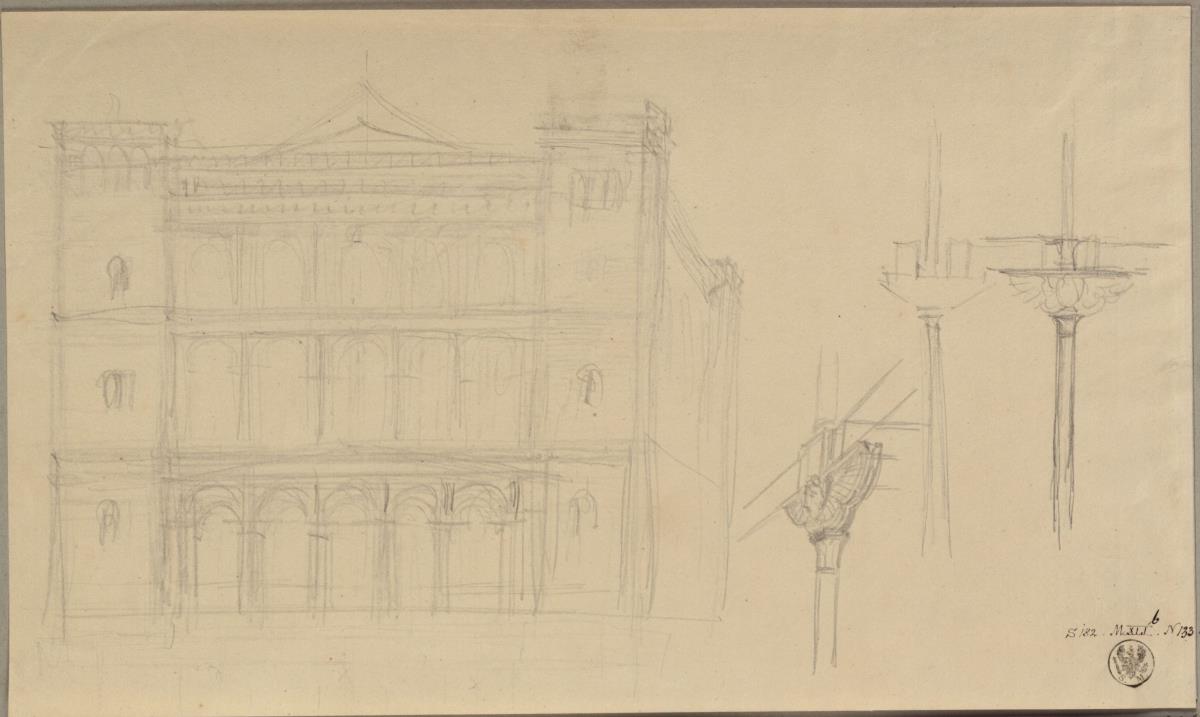 Entwurf zu einem Gebäude mit Rundbogenarchitektur & Entwurf zur Gestaltung von Stützen