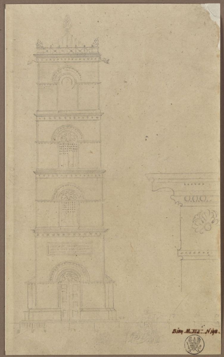 Stralow. Entwurf zur Kirche. Turm und Anderes