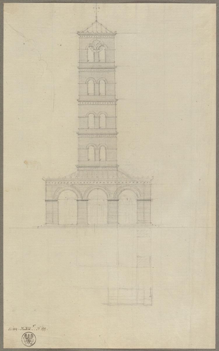 Rathenow. St. Andreaskirche. Entwurf zum Turm mit Rundbogenhalle