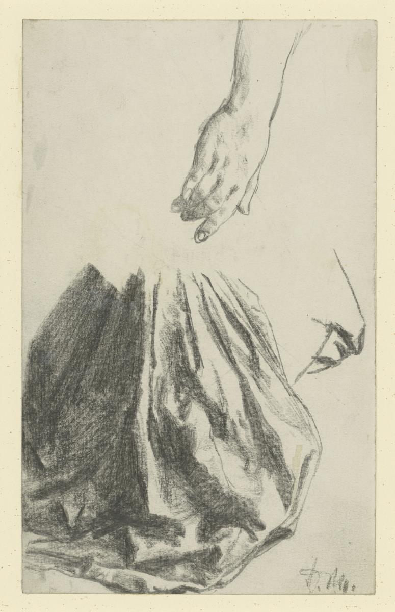 Heinrich von Kleist, Der zerbrochene Krug: Faltenreiche Rockstudie und weibliche Hand, herabhängend