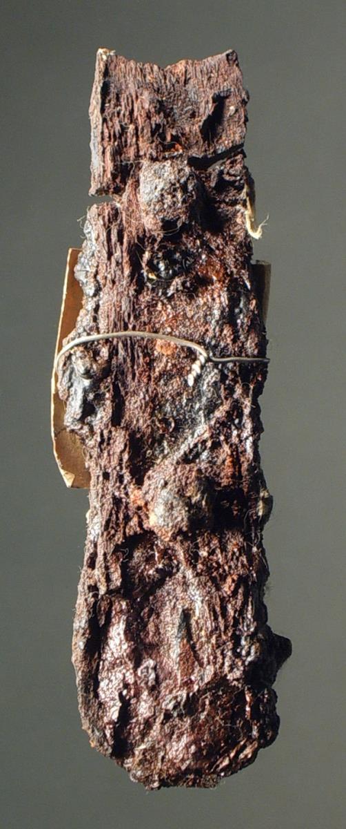 Messergriff mit Rest des hölzernen, mit je zwei Nieten befestigten Griffbeschlags