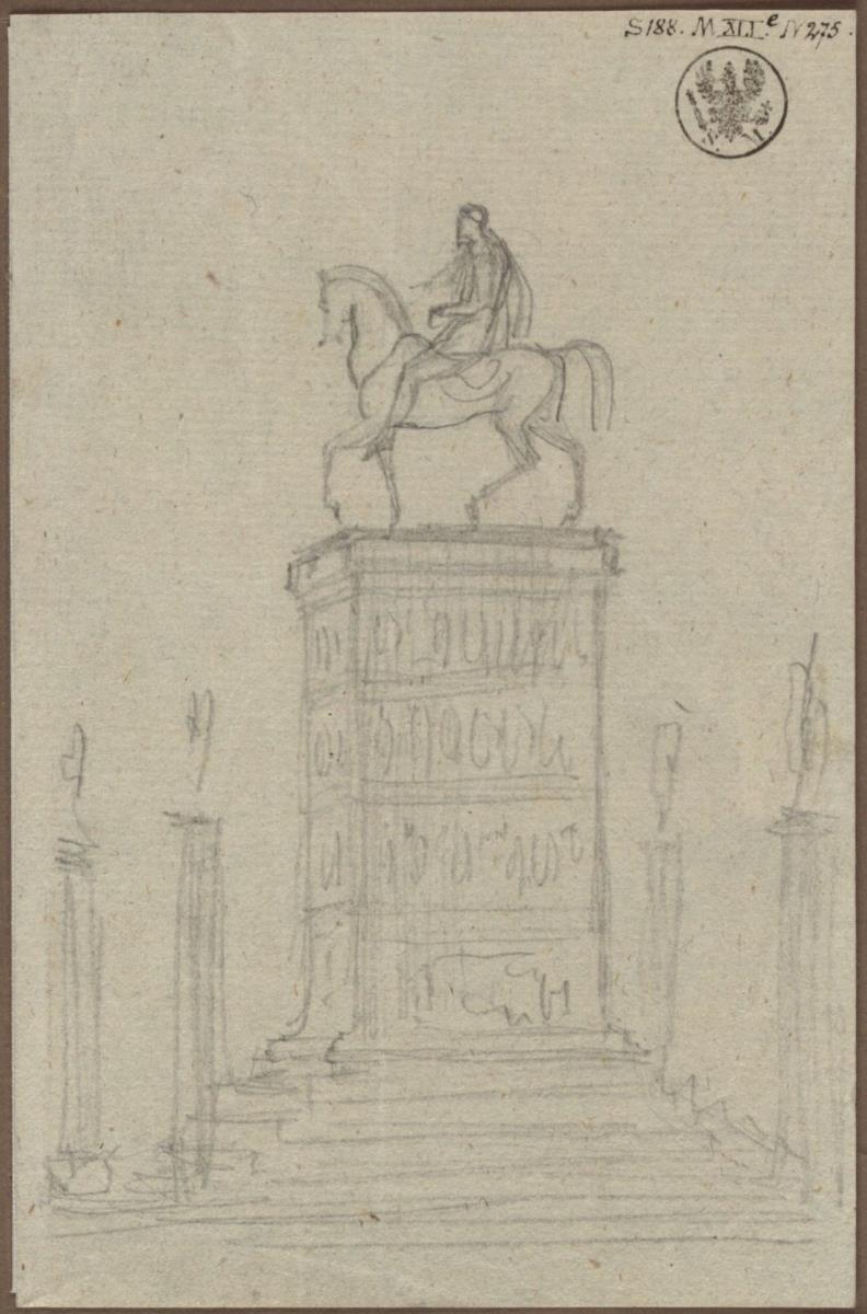 Berlin, Unter den Linden. Entwurf für ein Friedrichsdenkmal in Form eines Reiterstandbildes