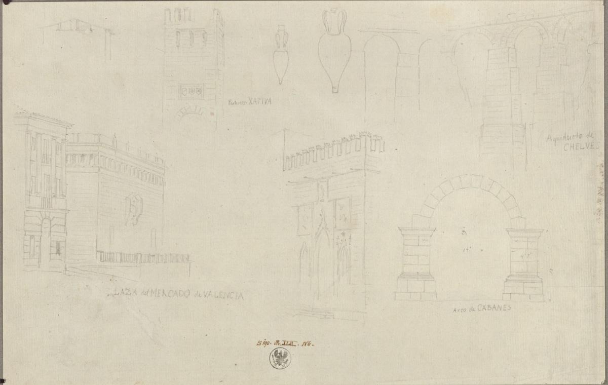 Arabisches Portal "Xativa", Vasen, Ansichten von Valencia und Segovia