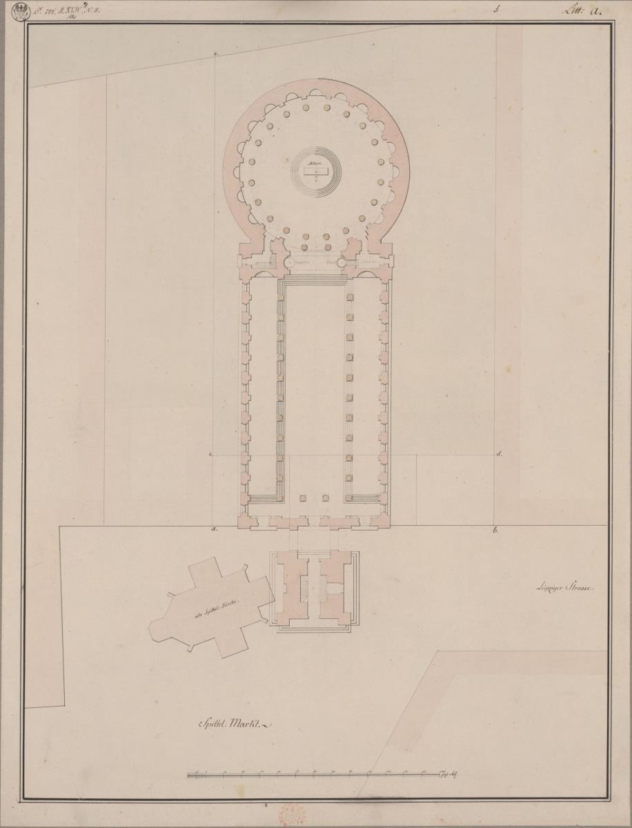 Berlin, Spittelmarkt. Entwurf zur Gertraudenkirche. Situationsplan mit Angabe der Lage der alten Kirche
