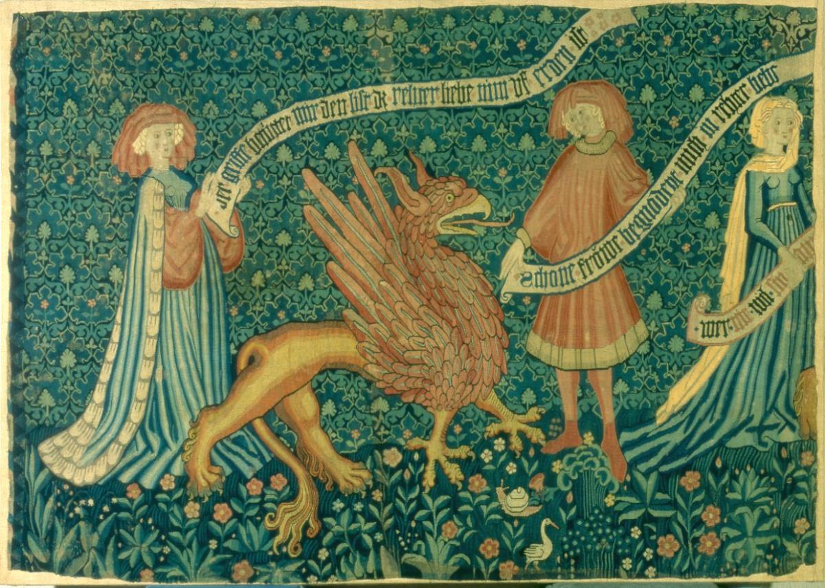 Fragment eines Minneteppichs