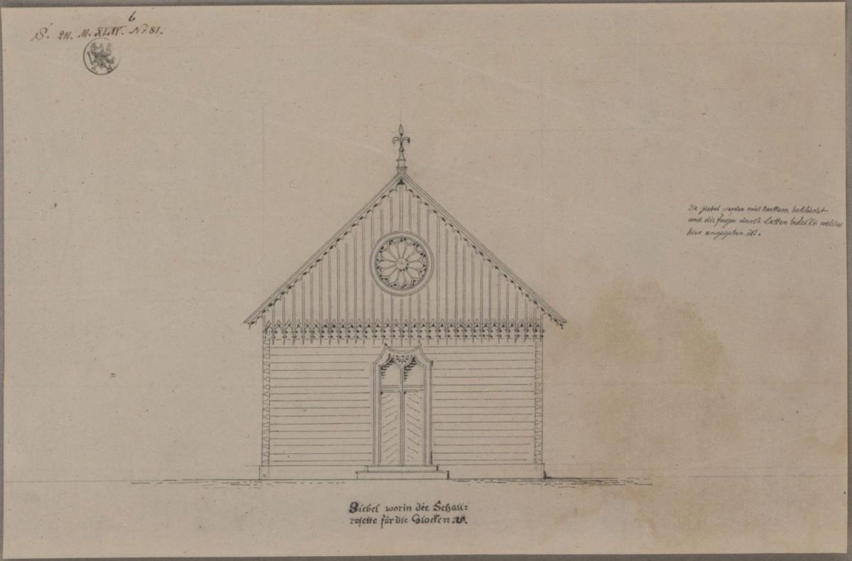 Fürstenwalde (Kięży Lasek), ehemals Kreis Ortelsburg, Regierungsbezirk Gumbinnen (Województwo Warmińsko-Mazurskie). Entwurf zur evangelischen Kirche. Vorderansicht